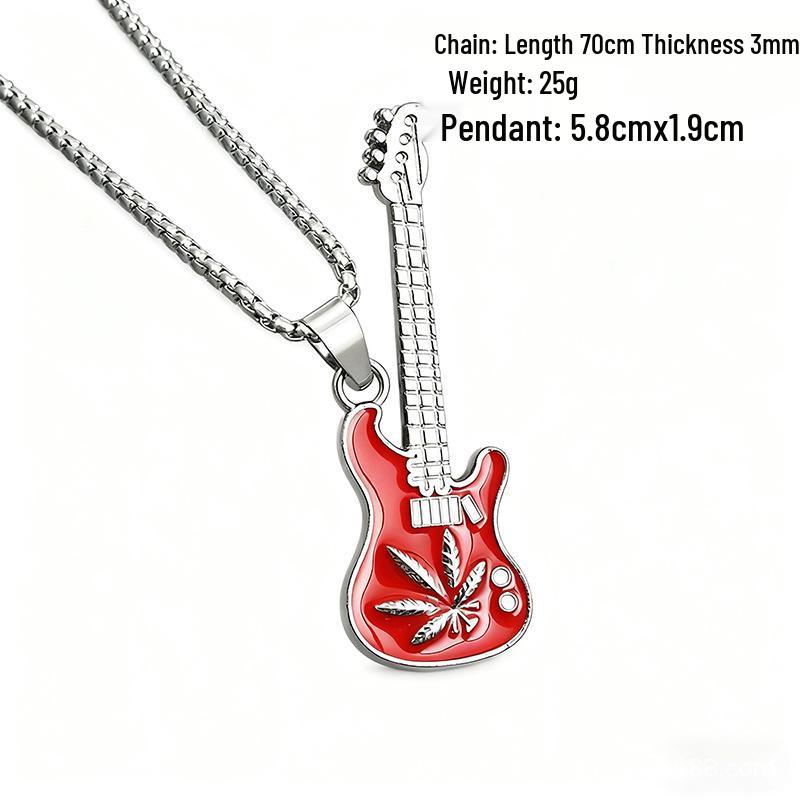 European Hip Hop Guitar Pendant Necklace - Trendy Titanium Steel Street Dance Sweater Chain Ornaments