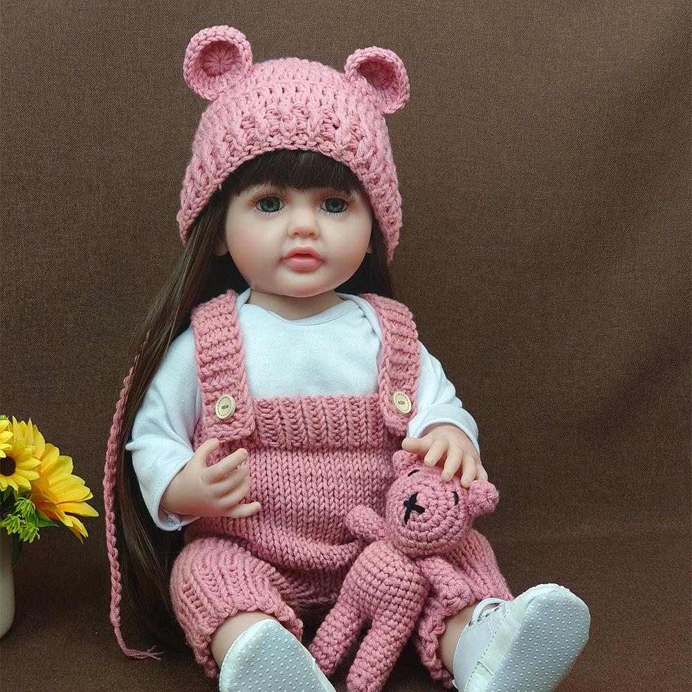 Rebirth Doll Simulation Baby Can Enter The Water Simulation Baby Accompanying Toy Full Glue Body 55 Cm Blooming Long Hair Girl