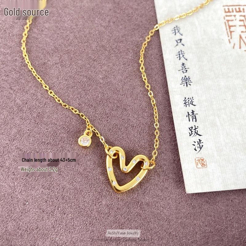 

Gold Heart Necklace with Diamonds - Elegant, Minimalist Clavicle Chain Gift for Her