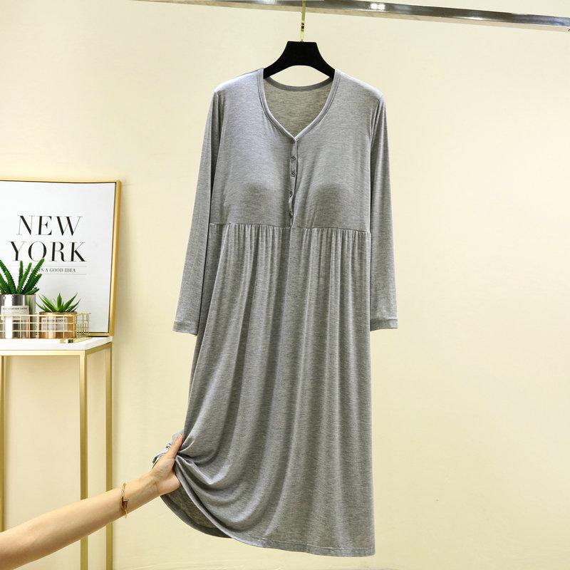 Women's Modal Long Sleeve Swing Dress with Chest Pads - Plus Size Casual for Spring, Summer, Autumn