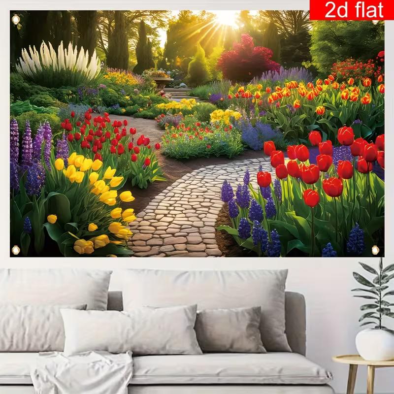 2D Colorful Flower Garden Backdrop Photography Background Banner