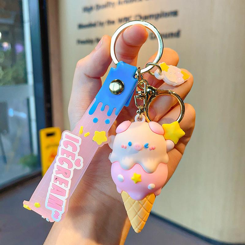 

Charming Cream Ice Pig Key Ring Silicone Lovable Couple Decor For Backpack розовый