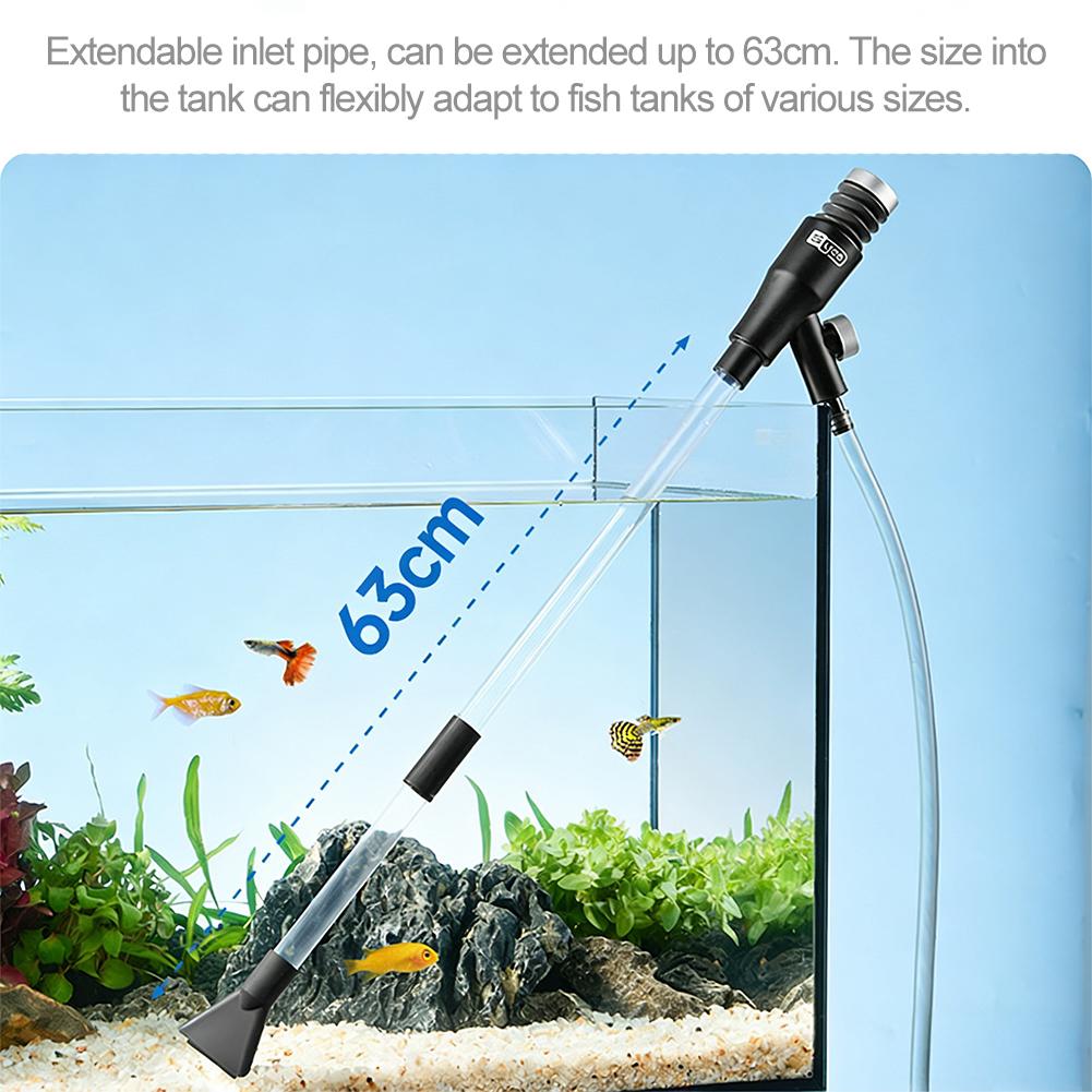 Aquarium Water Filter Flexible Fish Tank Cleaner Siphon Adjustable Inlet Pipe Length Built-in Filter Screen