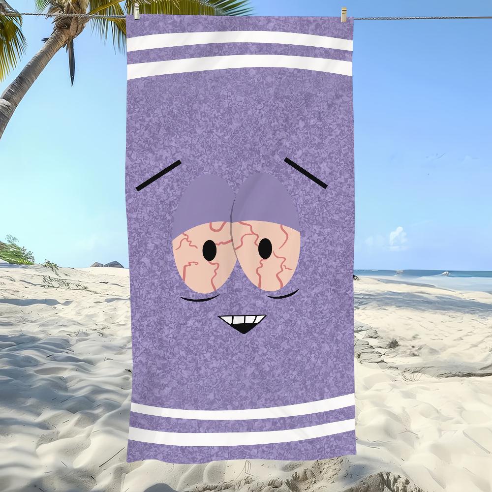 Funny Cartoon Face Beach Towel Flat Print Red Eyes Purple Microfiber Bath Towel for Travel Pool Outdoor Vacation Humor Gift