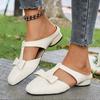 Fashion Baotou Half Slippers Women's Summer New Square Toe Shallow Mouth Bow Low Heel Block Heel Slip-on Wear-resistant Slippers