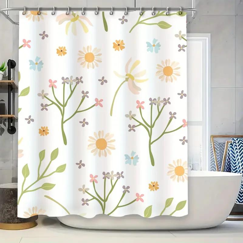 

Spring Floral Shower Curtain Soft Waterproof Fabric Decorative Bathroom Liner For Kids Bathroom White Green Yellow Purple Co W60H190(CM)-1 Pcs