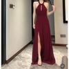 Export New Arrival Lu's Light Vacation Elegant Low-Cut Slit Slim-Fitting Slim Looking Beautiful All-Match Elegant Female Dress