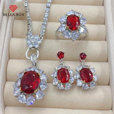 Anello Aperto Bicolore Rosso Rete di Diamanti Rossi Completi Simulazione Uovo di Piccione di Alta Gamma Ciondolo da Donna Set di Orecchini