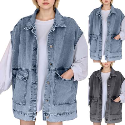 Damen Ärmellose Weste Arbeitskleidung Denim Weste Allround Einfarbig Weste