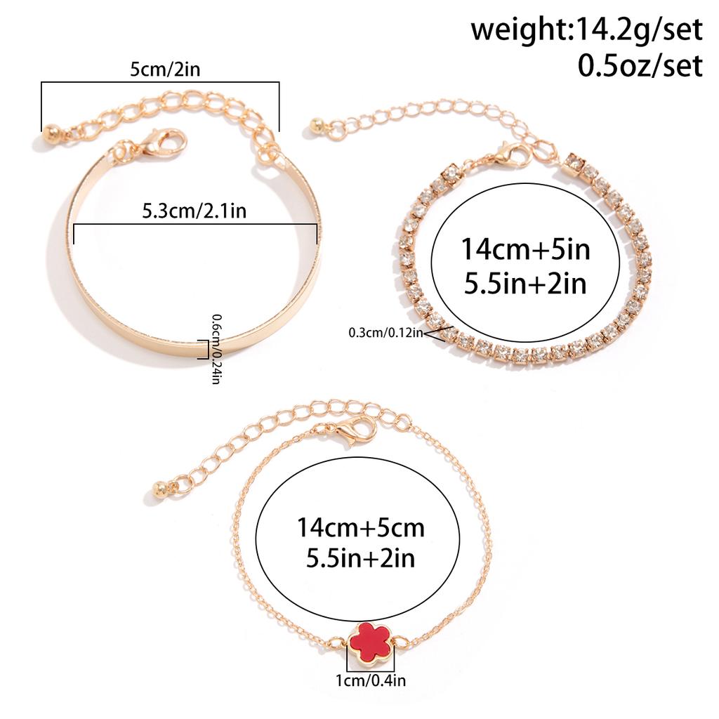 3Pcs/Set Hip Hop Retro Sparking Rhinestone Chain Bracelet for Women Minimalist Geometry Flower Bangles Trend Girls Jewelry Gifts