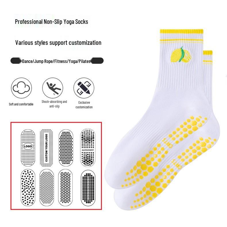 Women's Mid-Tube Non-Slip Yoga Socks with Fruit Embroidery for Fitness, Pilates, and Sports