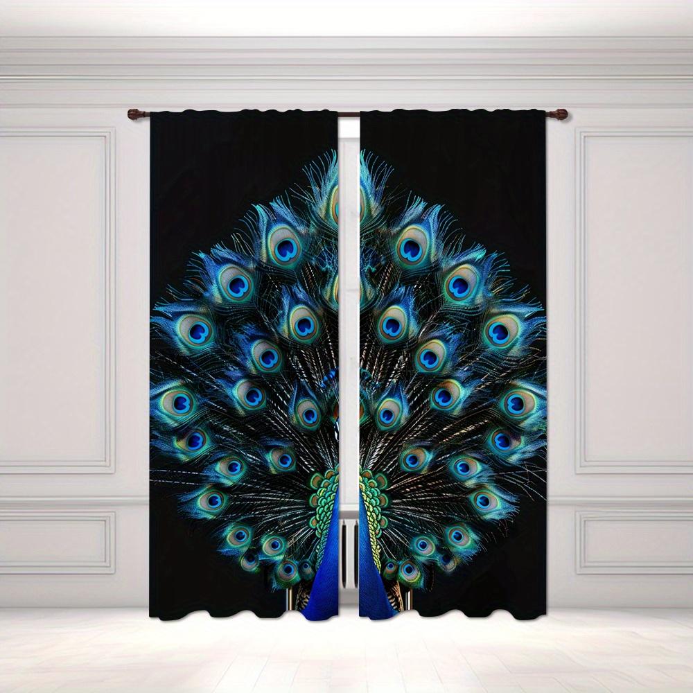 Zestaw 2 zasłon z wzorem pawia, kieszeń na drążek, łatwe wieszanie, idealne do wystroju sypialni i salonu, można prać w pralce
