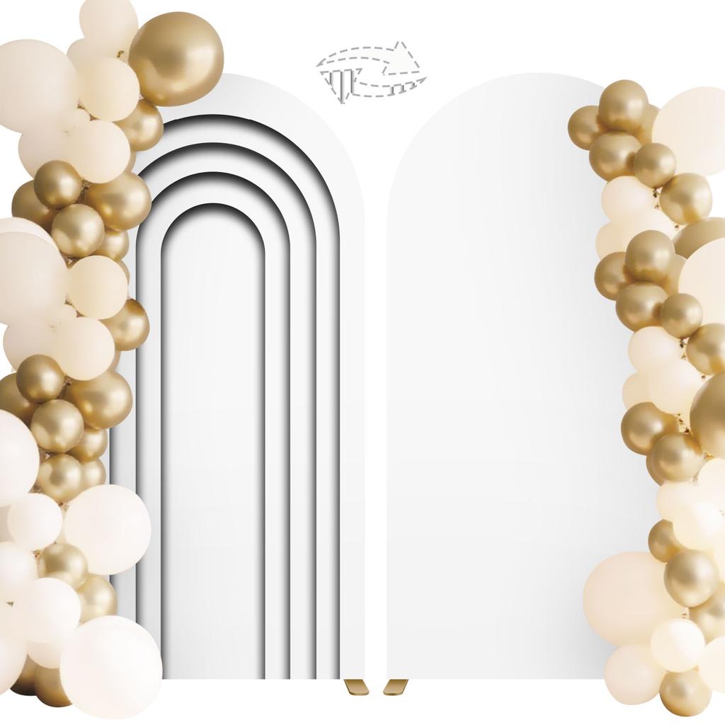6.56ft Arched Fabric Background Covering Wedding Ripple White Arched Decorative Banner for Birthday Parties, Bridal Showers