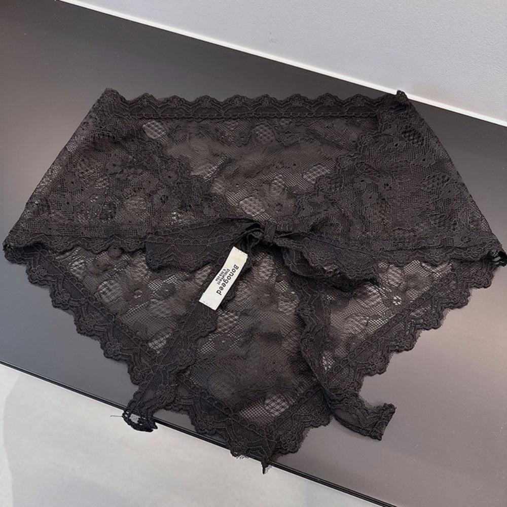 Floral Lace Mini Skirt Lace-up Apron Wrap Skirt Korean Lace Triangle Scarf for Women чёрный