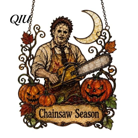Translucent Pumpkin Crow Dead Tree Signs Halloween 2D Horror Window Hanging Decor, Acrylic Glowing Suncatcher with Outdoor Waterproof
