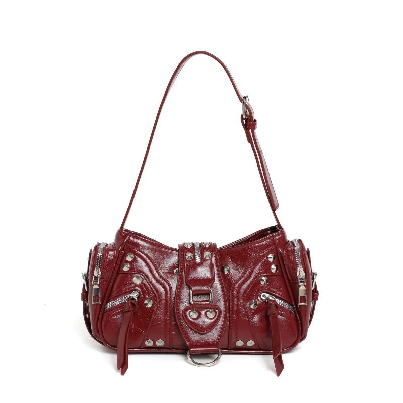 

New PU Vintage Oil Wax Leather Rivet Motorcycle Bag for Women Luxury Designer Leopard Print Handbags Small Underarm Bag