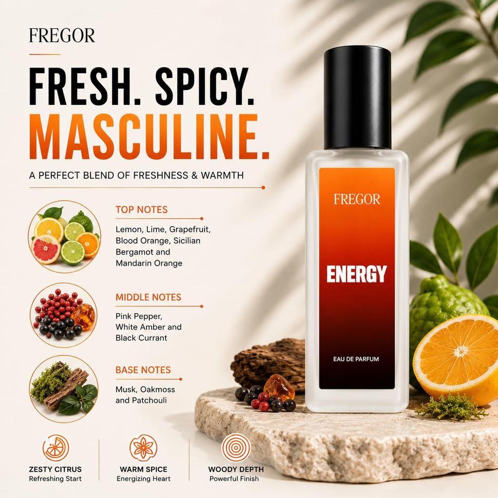 Energy Eau De Parfum (20 ml) | Long Lasting Perfume for Men | Fresh Citrus Woody Fragrance | Gym & Office Wear