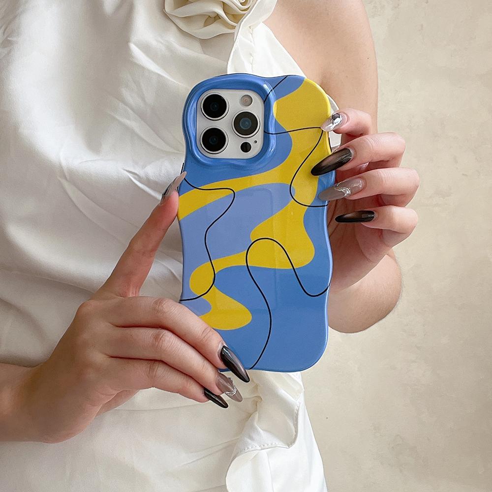 

Art Aesthetic Stylish Phone Case for IPhone 16 15 14 13 Pro Max Iphone 16 Lovely Shockproof Protective Wave Edges Cover iPhone 15 Pro Max