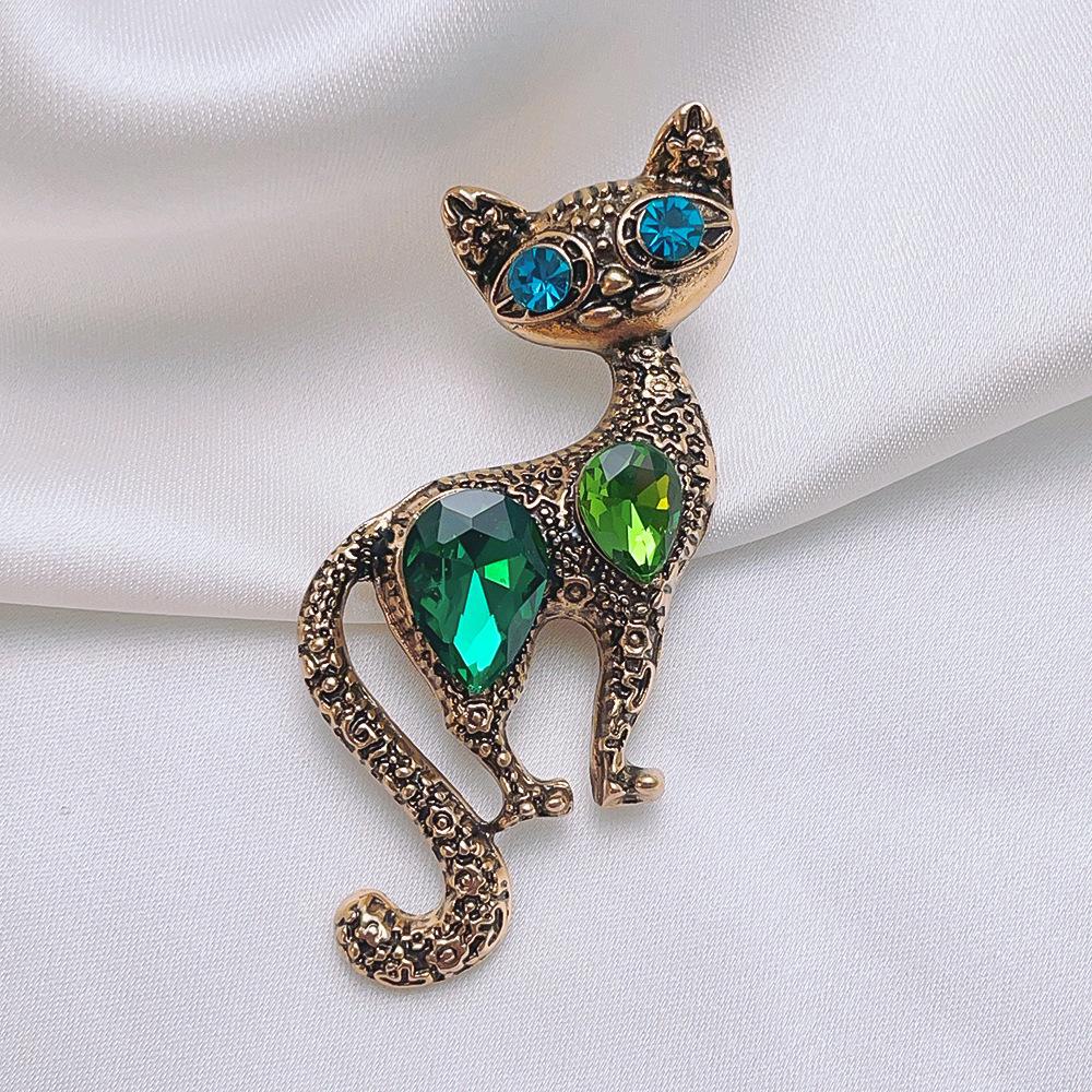 1pc Vintage Cat Brooch Pin - Elegant feline Jewelry with Alloy Base & Artificial Crystal-like Accents, Antique - Halloween Costume Party Accessory for