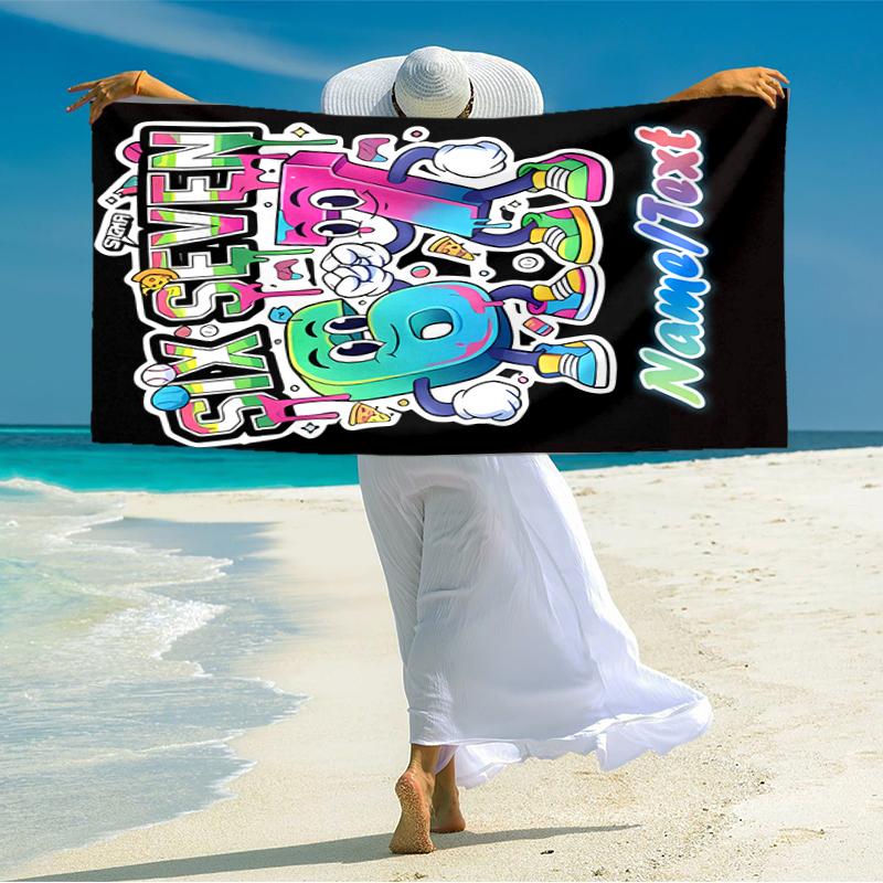 1PC Custom Name "Six Seven Fun Characters" Beach Towel Highly Absorbent And Sand-Resistant Towel for Swimming, Pool, Yoga, And Travel Lightweight