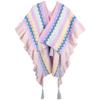 Flowers Embroidered Rainbow Knitted Shawl Spliced Ruffles Sweater Coat Irregular Gauze Ruched Scarf Cape Cardigan Poncho