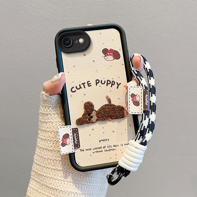 KEYSION Cartoon Cute Plush Embroidery Case for iPhone SE 2020 2022 with Lanyard Shockproof Phone Cover for iPhone 8 7 6s Plus