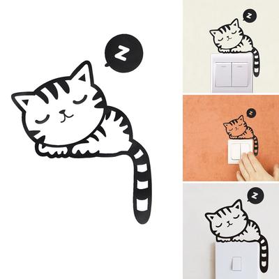 DIY Funny Cute Cat Black Switch Decal Wall Sticker Kids Room Bedroom Decoration KTY