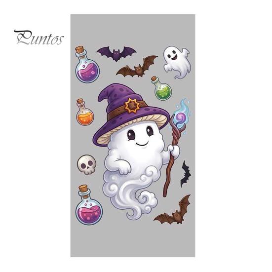 Decorative Window Posters Halloween Cartoon Cling Stickers, Ghost Pumpkin Candy Glass Decals, Self-Adhesive Removable Clings Art for Home Doors