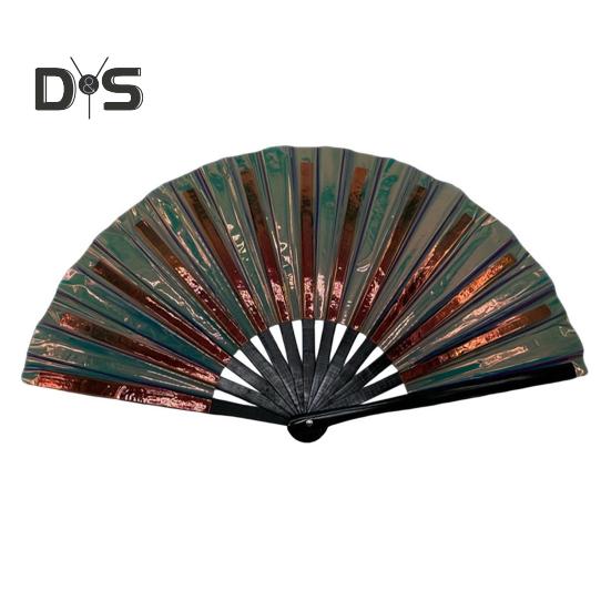 Bunter Kung-Fu-Fächer, holografischer, faltbarer PVC-Fächer, ergonomischer Griff, sanftes Öffnen und Schließen, Performance-Fächer, Volkshandwerks-Fächer