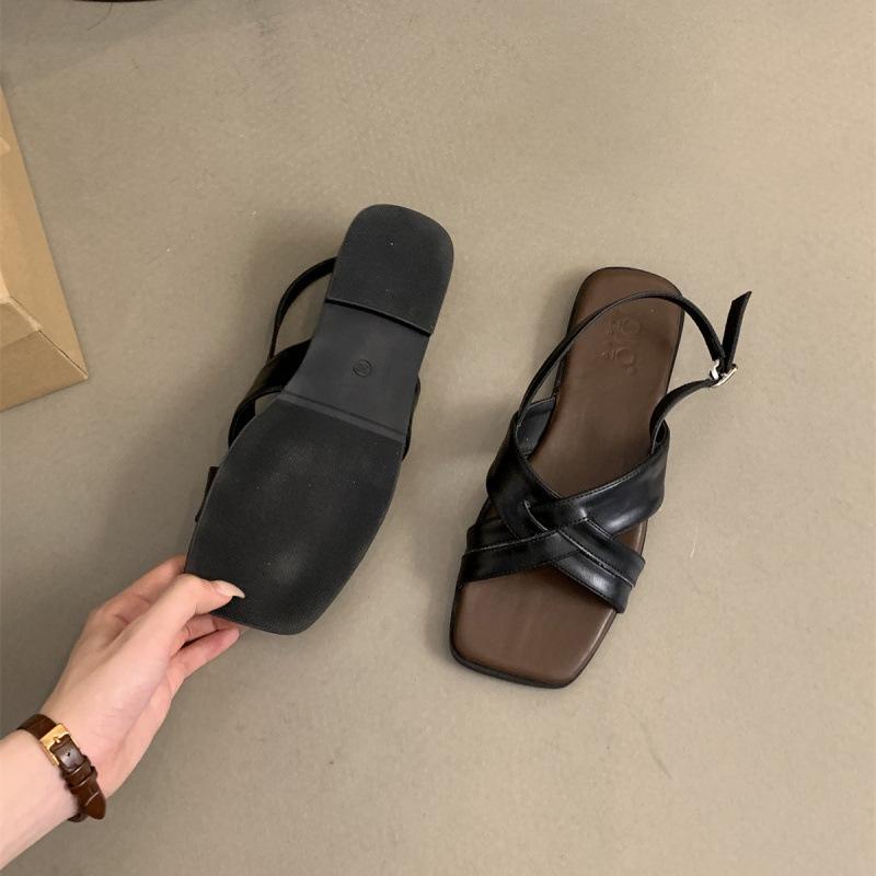 34-45 Large Size Roman Sandals Women's Summer Wear New French Stunning Retro Fairy Style Flat Beach Shoes