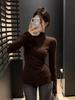 Women's Slimming Double-Sided Velvet Half-High Neck Top – Slim Fit, Flaw-Concealing Design, Niche Autumn/Winter Layer with Slit