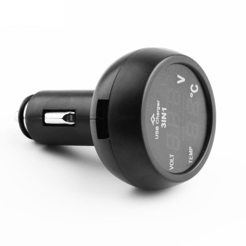 Car Cigarette Lighter Socket Car Voltmeter 3-in-1 12-24V Voltmeter Thermometer USB Car Charger for Car Truck