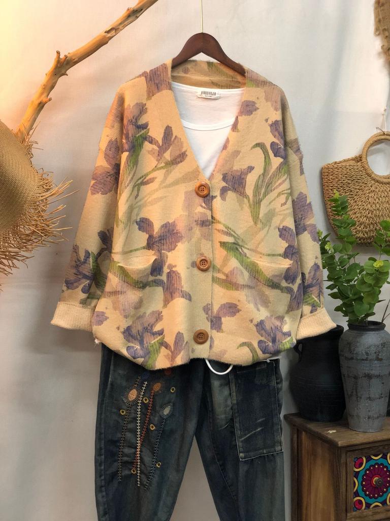 Factory new autumn and winter cute printed imitation mink velvet jacket women's Korean version loose lazy sweater