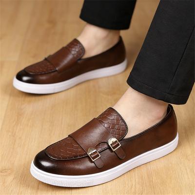 Moda Komfort Nowe Loafersy z Paskiem Mnicha Męskie Czarne Brązowe Lakierowana Skóra Buty na Platformie Męskie Trampki do Chodzenia Zapatos Hombre