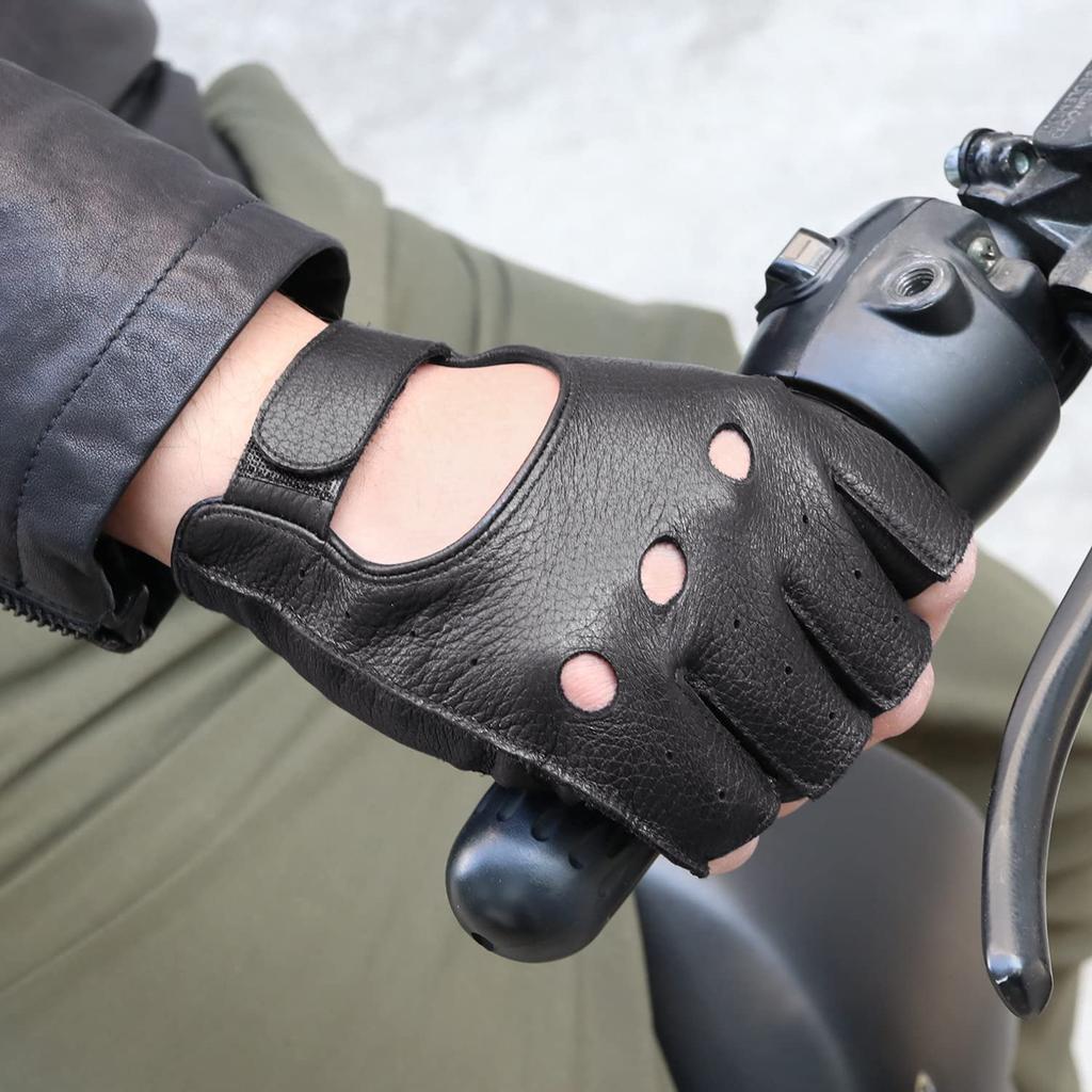 GSG Deerskin Driving Leather Gloves with Thimble Perfect for Summer and Popular and Model 200643 Men's Gloves, Half-Finger Holes, Driving, Cars,