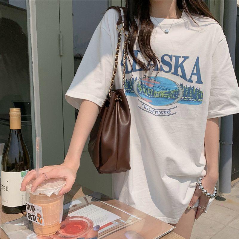 Kurzarm-T-Shirts aus reiner Baumwolle für Damen 2025 Sommer lässiges übergroßes T-Shirt Harajuku Buchstabendruck grau Y2k Tops Hip Hop Streetwear