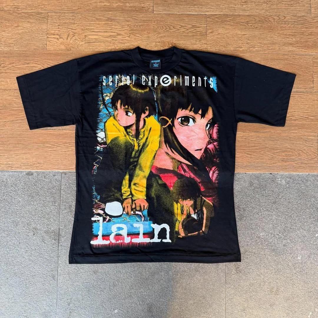 Serial Experiments Lain 100% Cotton T-shirt Mens Tees Top Black XL 3XL