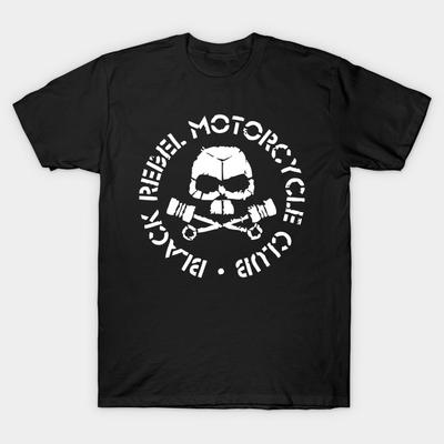 Asian Size Men Black Print T-shirt Black Rebel Motorcycle Club No-Cut Heat Transfer Print Cotton Tshirt