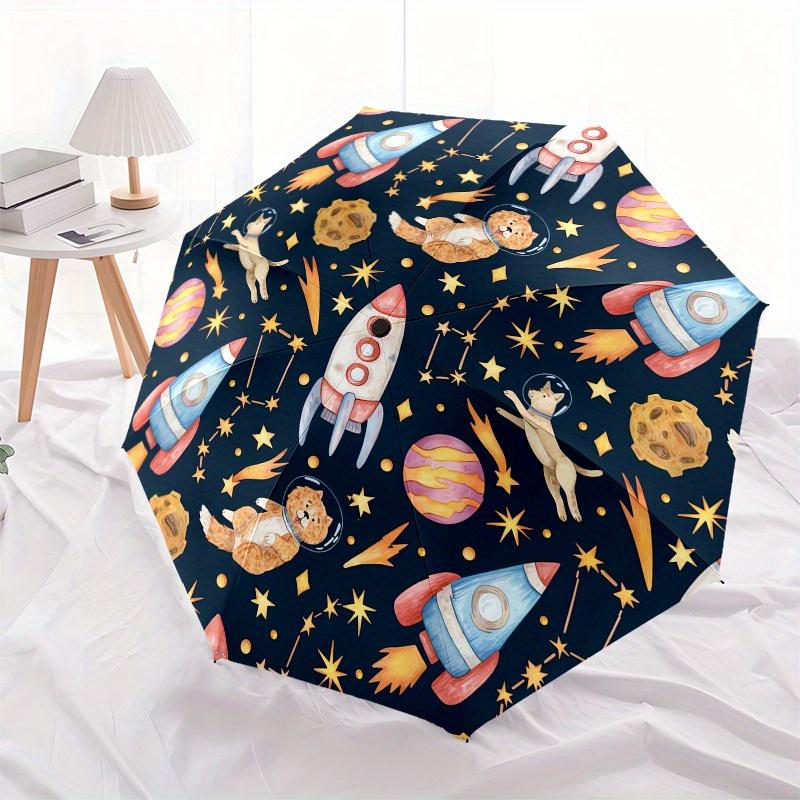 Space Exploration, Astronaut Pets Theme 8 Bone Hand Automatic Folding Umbrella, Compact and Portable Design, A Perfect Gift for Birthday, Ch
