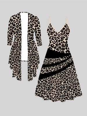 Conjunto Vestido Casaco Estampado Leopardo 3D para o Dia dos Namorados, Estampa Fashion Totem Clássico Excêntrico, adequado para Vários Estilos de Moda de Cena