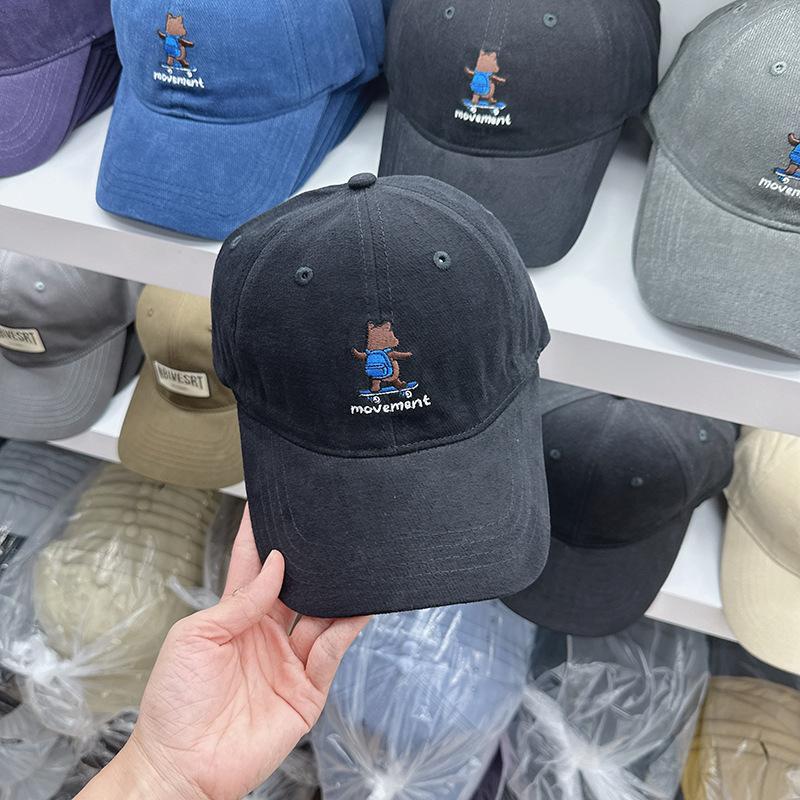 Fashion Hat Korea New Korean Edition Bear Embroidered Baseball Cap Female Wide Brim Big Face Small Peaked Cap Tide