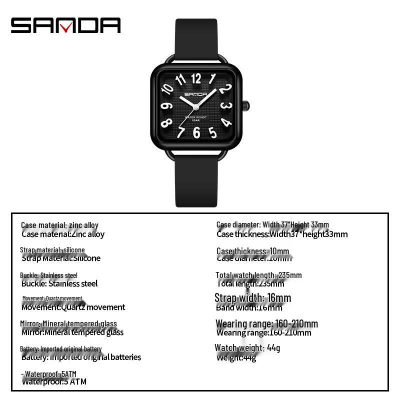 SANDA Student Quartz Exam Watch - Waterproof, Simple Design