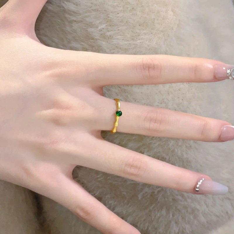 Diamond-inlaid New Chinese Style Bamboo Joint Open Ring, Niche Commuter Design Index Finger Ring, National Trend Ethnic Style Ring Accessory