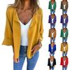 Fashionable Women's Spring  Casual Cardigan Solid Color Lapel Jacket
