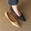 Pointed Cat Heel Single Shoes Women's Summer Soft Leather Shallow Mouth Middle Heel Commuter Professional Work High Heels Spring and Autumn 2025 New
