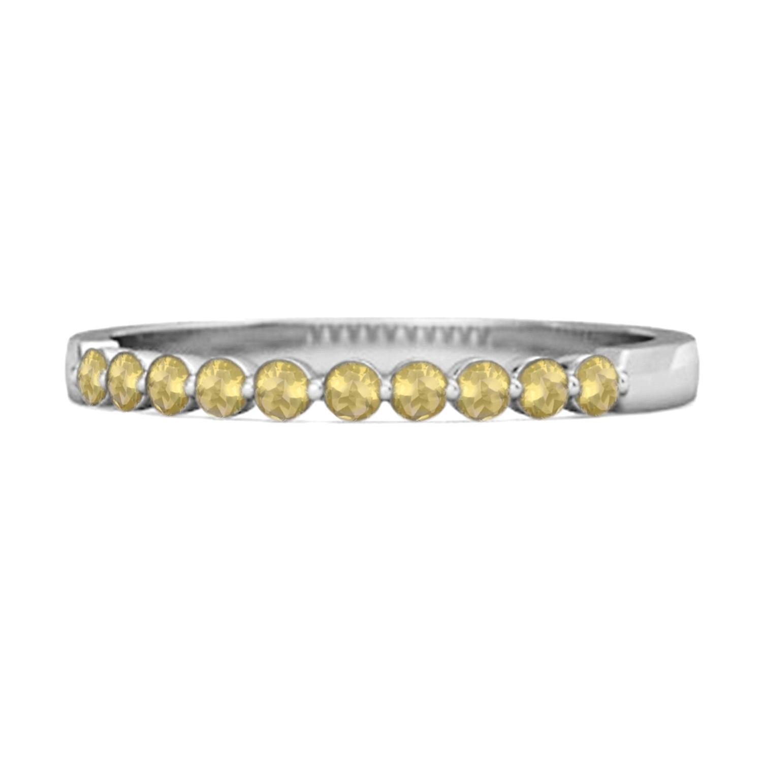 Lemon Quartz Half Eternity Design Band Ring - 925 Sterling Silver 6.5