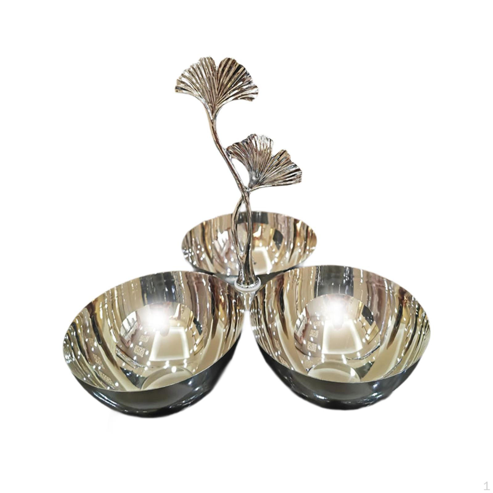 

3 in 1 Cluster Serving Bowls Stainless Steel Snack Connected Fruit Bowl Plate Ginkgo Handle