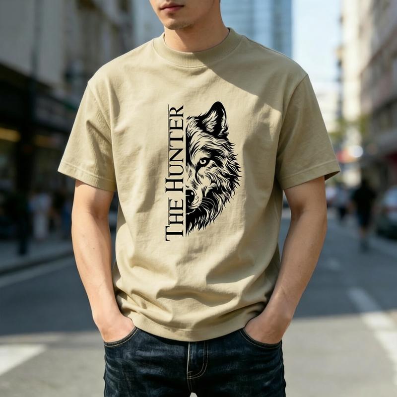Vintage Wild Wolf The Hunter Letter Graphic Tshirt Unisex Unisex Unisex 100 Cotton Short Sleeve Tee Casual Street Top Daily Summer