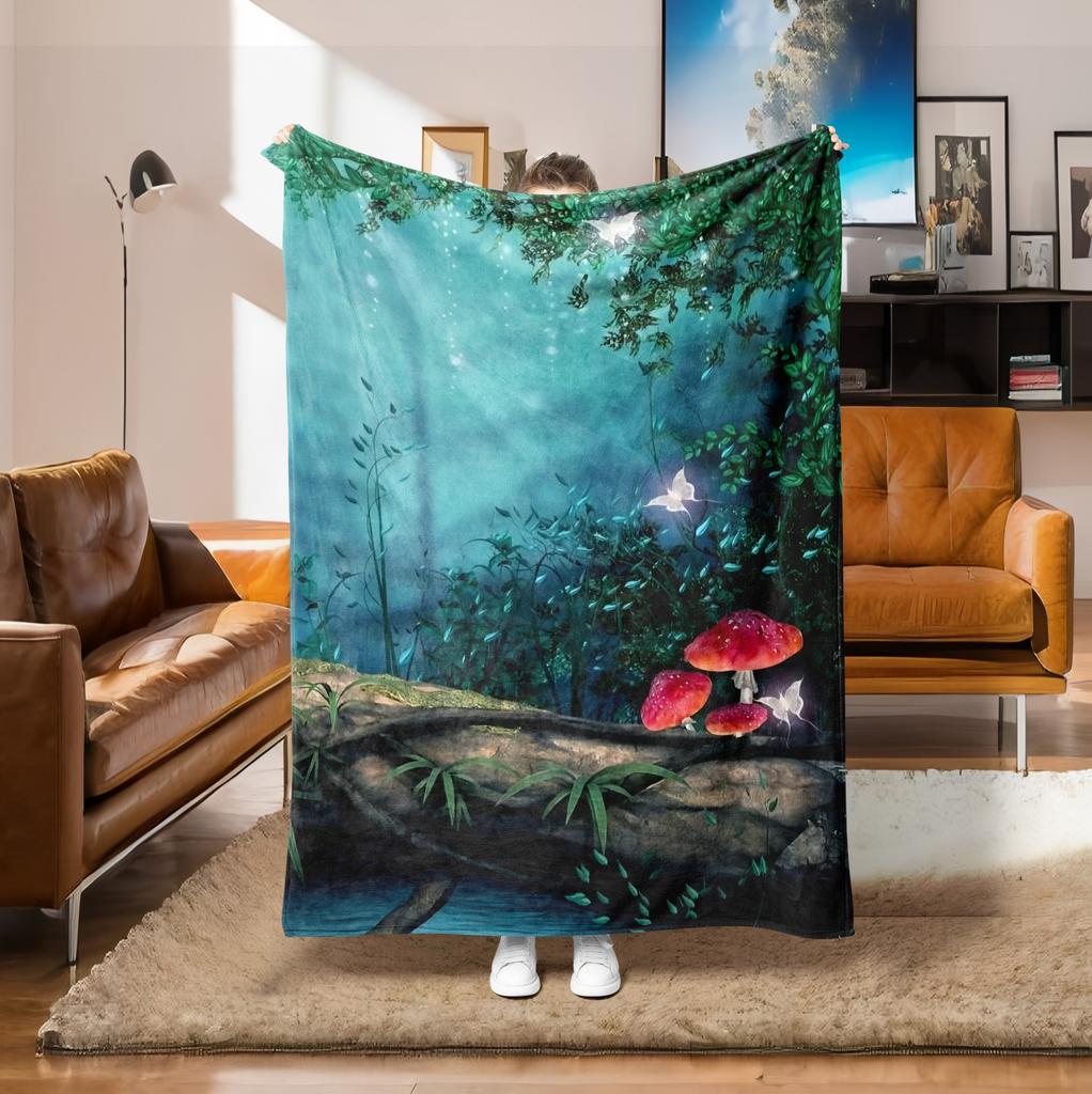 1PC Throw Fantasy Mushroom Flannel Blanket Forest Mushroom arts Bohemia style Soft thin Blankets for Home Car Camping Nap Picnic