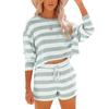 New Ladies Long-sleeved Shirt Shorts Striped Sweater Casual Two-piece Suit
